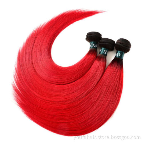 Factory Price 100% Indian Human Hair 1b/red Ombre Color Hair Bundles Cuticle Aligned Mink Virgin Straight Hair Extension Vendors